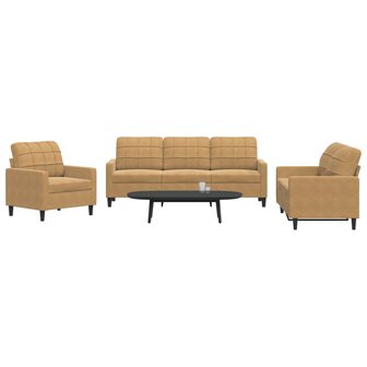 3-delige Loungeset met kussens fluweel bruin 1