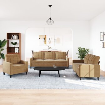 3-delige Loungeset met kussens fluweel bruin 3