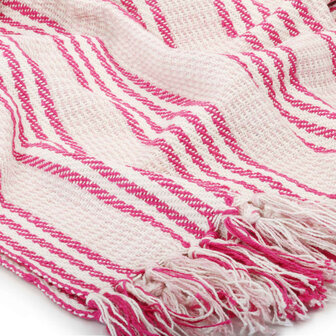 Plaid strepen 220x250 cm katoen roze en wit 5