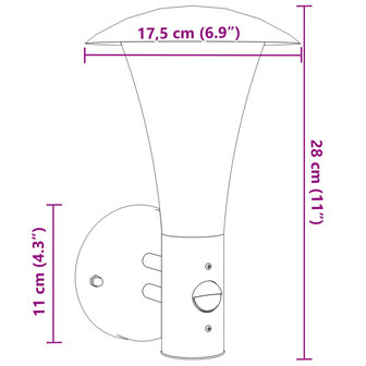 Buitenwandlamp met sensor roestvrij staal zwart 7