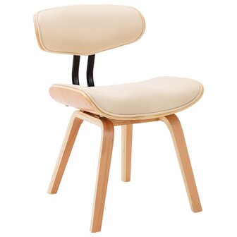 Eetkamerstoelen 4 st gebogen hout en kunstleer cr&egrave;mekleurig 3