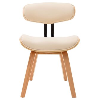 Eetkamerstoelen 4 st gebogen hout en kunstleer cr&egrave;mekleurig 4