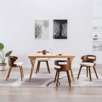 Eetkamerstoelen 4 st gebogen hout en kunstleer cr&egrave;mekleurig 1