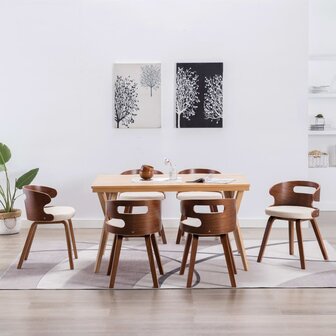 Eetkamerstoelen 6 st gebogen hout en kunstleer cr&egrave;me 1