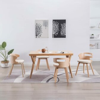 Eetkamerstoelen 4 st gebogen hout en kunstleer cr&egrave;mekleurig 1