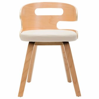 Eetkamerstoelen 4 st gebogen hout en kunstleer cr&egrave;mekleurig 3