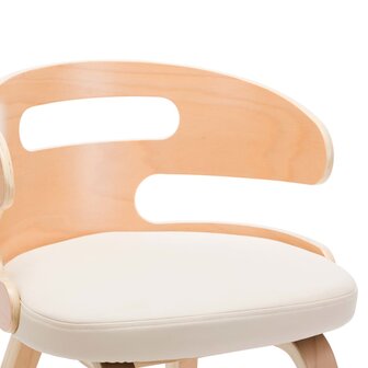 Eetkamerstoelen 4 st gebogen hout en kunstleer cr&egrave;mekleurig 6