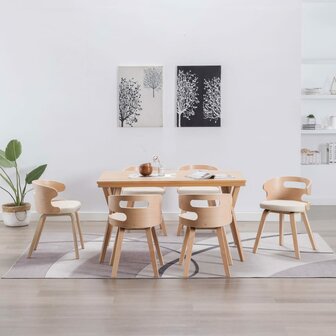 Eetkamerstoelen 6 st gebogen hout en kunstleer cr&egrave;me 1