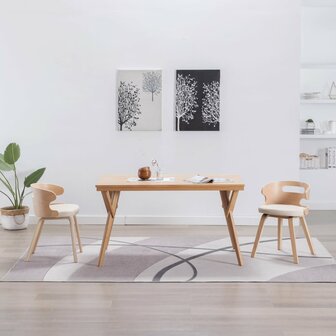 Eetkamerstoelen 2 st gebogen hout en kunstleer cr&egrave;mekleurig 1