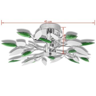 Plafondlamp witte en groene acryl kristal bladeren 3xE14 4