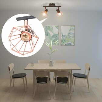 Plafondlamp met 2 spotlights E14 zwart en koper 4