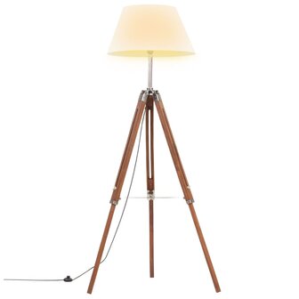 Vloerlamp driepoot 141 cm massief teakhout honingbruin en wit 1