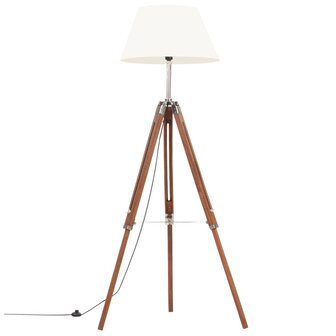 Vloerlamp driepoot 141 cm massief teakhout honingbruin en wit 2