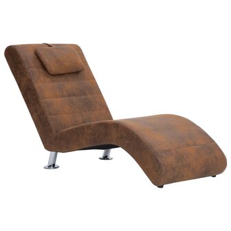 Chaise longue met kussen kunstsu&egrave;de bruin 2