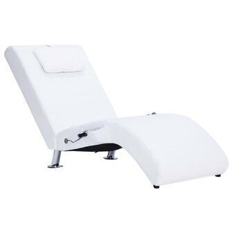 Massage chaise longue met kussen kunstleer wit 2