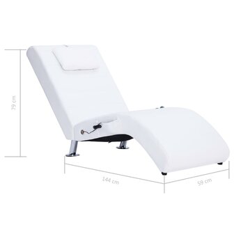 Massage chaise longue met kussen kunstleer wit 11