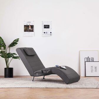 Massage chaise longue met kussen kunstleer grijs 1