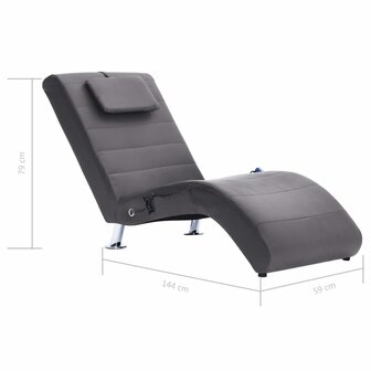 Massage chaise longue met kussen kunstleer grijs 11