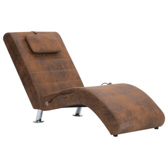 Massage chaise longue met kussen kunstsu&egrave;de bruin 2