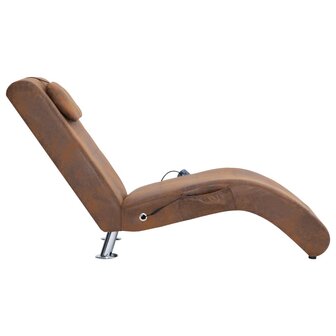 Massage chaise longue met kussen kunstsu&egrave;de bruin 4