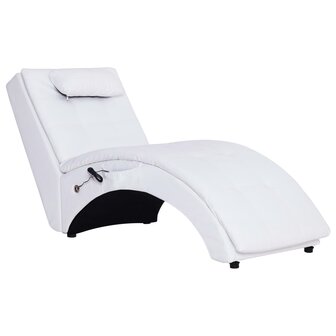 Massage chaise longue met kussen kunstleer wit 2