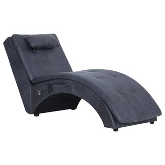 Massage chaise longue met kussen kunstsu&egrave;de grijs 2