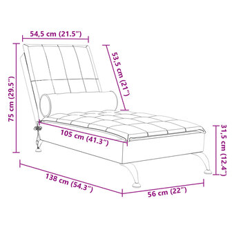 Massage chaise longue met bolster stof lichtgrijs 10