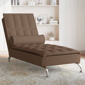 Massage chaise longue met bolster stof bruin 1