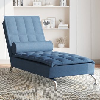 Massage chaise longue met bolster stof blauw 1