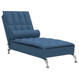 Massage chaise longue met bolster stof blauw 2