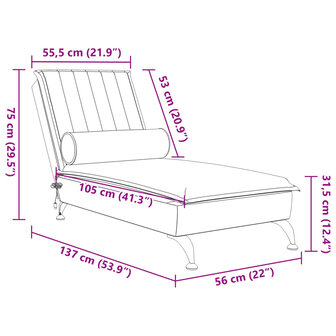 Massage chaise longue met bolster fluweel lichtgrijs 10