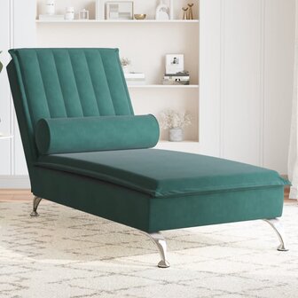 Massage chaise longue met bolster fluweel donkergroen 1