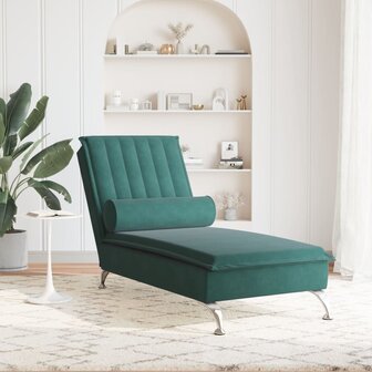 Massage chaise longue met bolster fluweel donkergroen 3