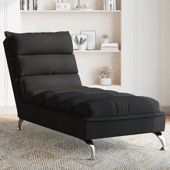 Chaise longue met kussens stof zwart 1