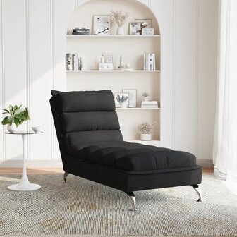 Chaise longue met kussens stof zwart 3