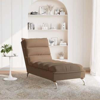 Chaise longue met kussens stof bruin 3