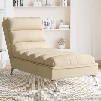 Chaise longue met kussens stof cr&egrave;mekleurig 1