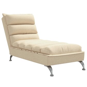 Chaise longue met kussens stof cr&egrave;mekleurig 2