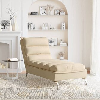 Chaise longue met kussens stof cr&egrave;mekleurig 3