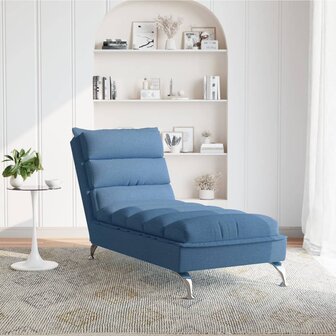 Chaise longue met kussens stof blauw 3