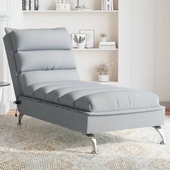 Massage chaise longue met kussens stof lichtgrijs 1