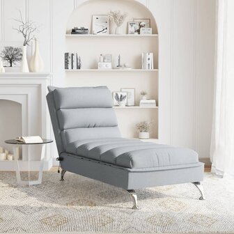 Massage chaise longue met kussens stof lichtgrijs 3