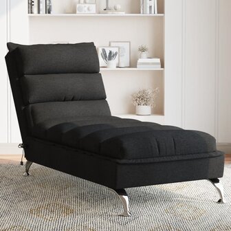 Massage chaise longue met kussens stof zwart 1