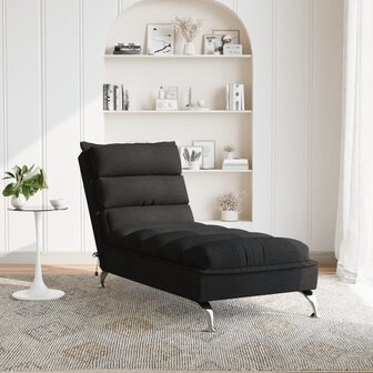 Massage chaise longue met kussens stof zwart 3