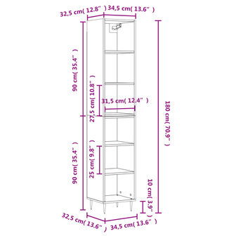 Hoge kast 34,5x32,5x180 cm bewerkt hout gerookt eiken 11