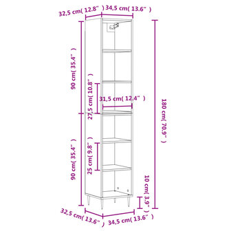 Hoge kast 34,5x32,5x180 cm bewerkt hout gerookt eiken 11