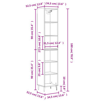 Hoge kast 34,5x32,5x180 cm bewerkt hout gerookt eiken 11