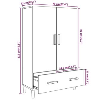 Hoge kast 70x31x115 cm bewerkt hout betongrijs 8