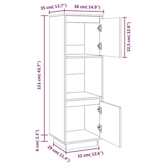 Hoge kast 38x35x117 cm massief grenenhout wit 10