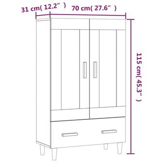 Hoge kast 70x31x115 cm bewerkt hout grijs sonoma eikenkleurig 10